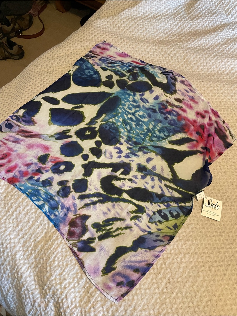 Sseko Designs Chiffon Scarf Wrap Floral Abstract Made in Uganda NWT